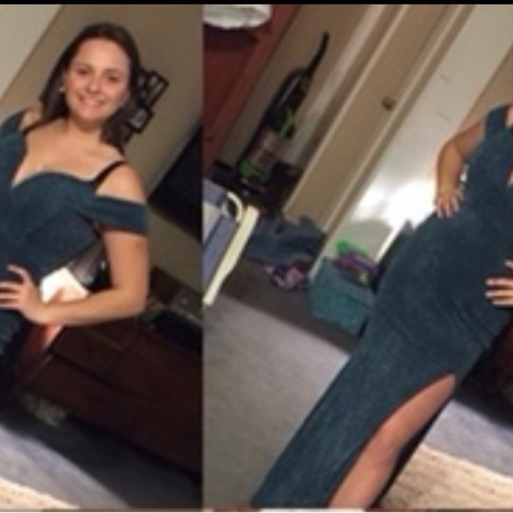 Prom Season David's Bridal Sparkling Teal Maxi Dress